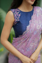 Midnight blue floral hand work blouse (only blouse)