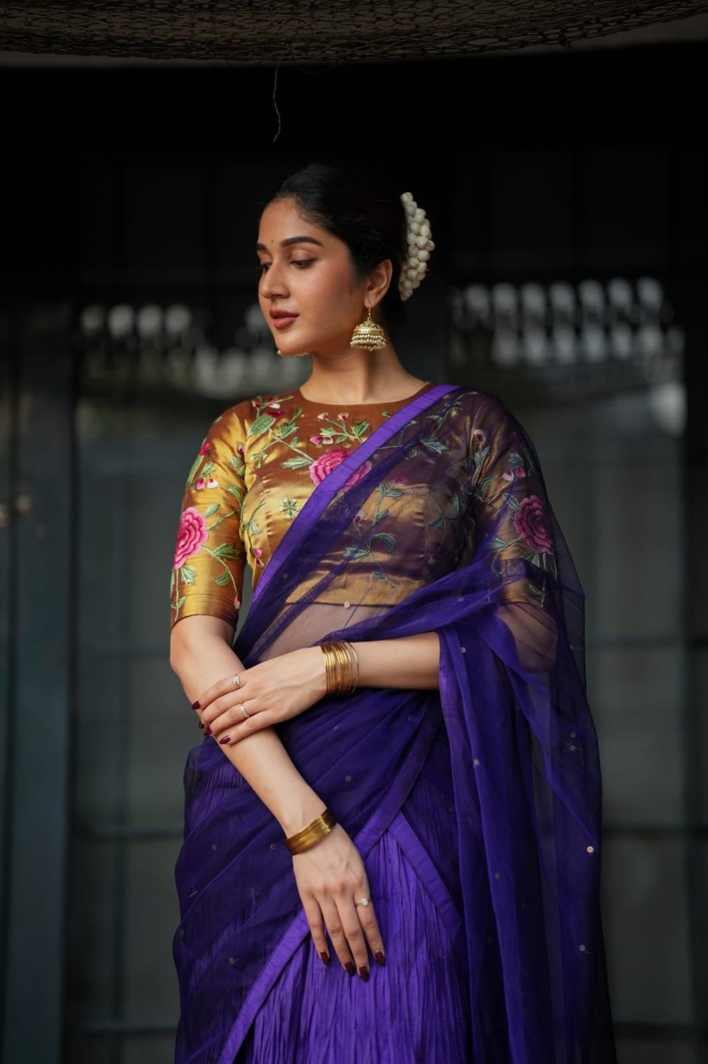 Purple gold embroidery lehenga