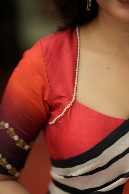 Black & white stripped kossa designer saree