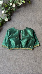 Bottle green silk shoulder hand worked blouse
