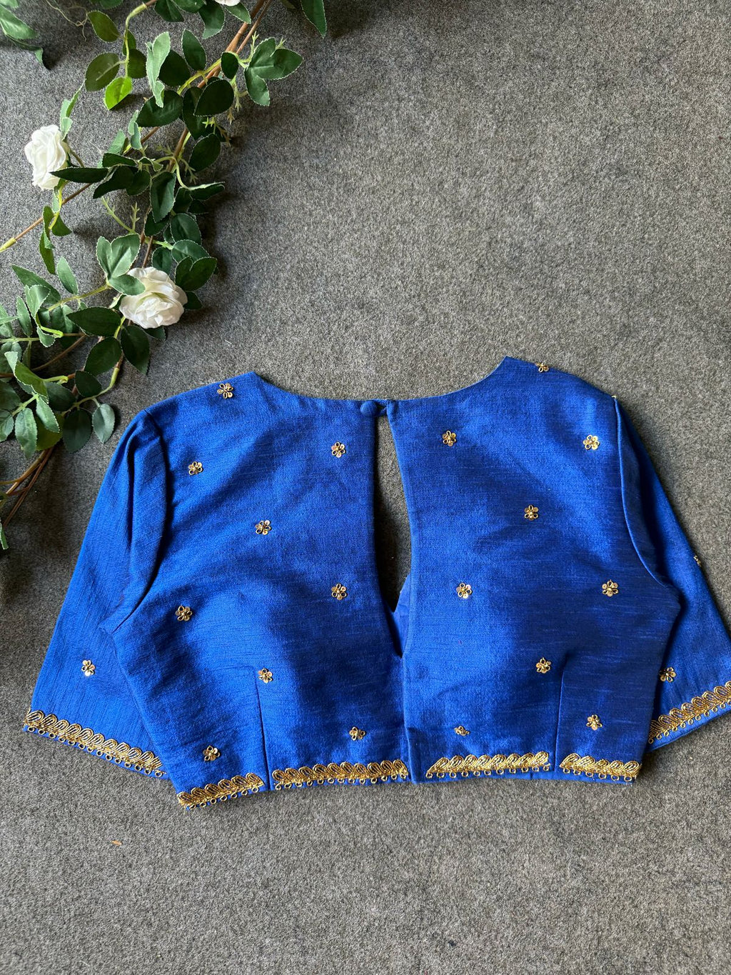 Blue silk shoulder hand worked blouse