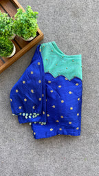 Blue silk netted & handwork blouse