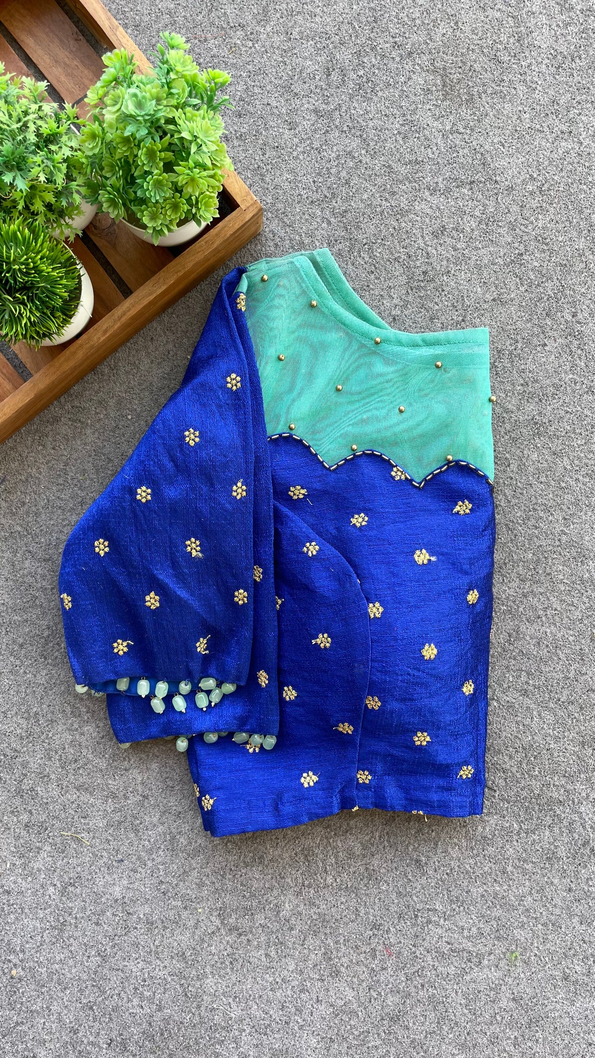 Blue silk netted & handwork blouse