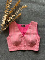 Pink checked printed cotton blouse