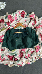 Half white floral kossa saree with green hand worked blouse
