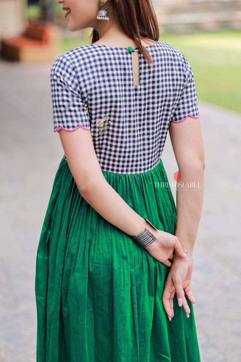 Grey green anarkali kurti set