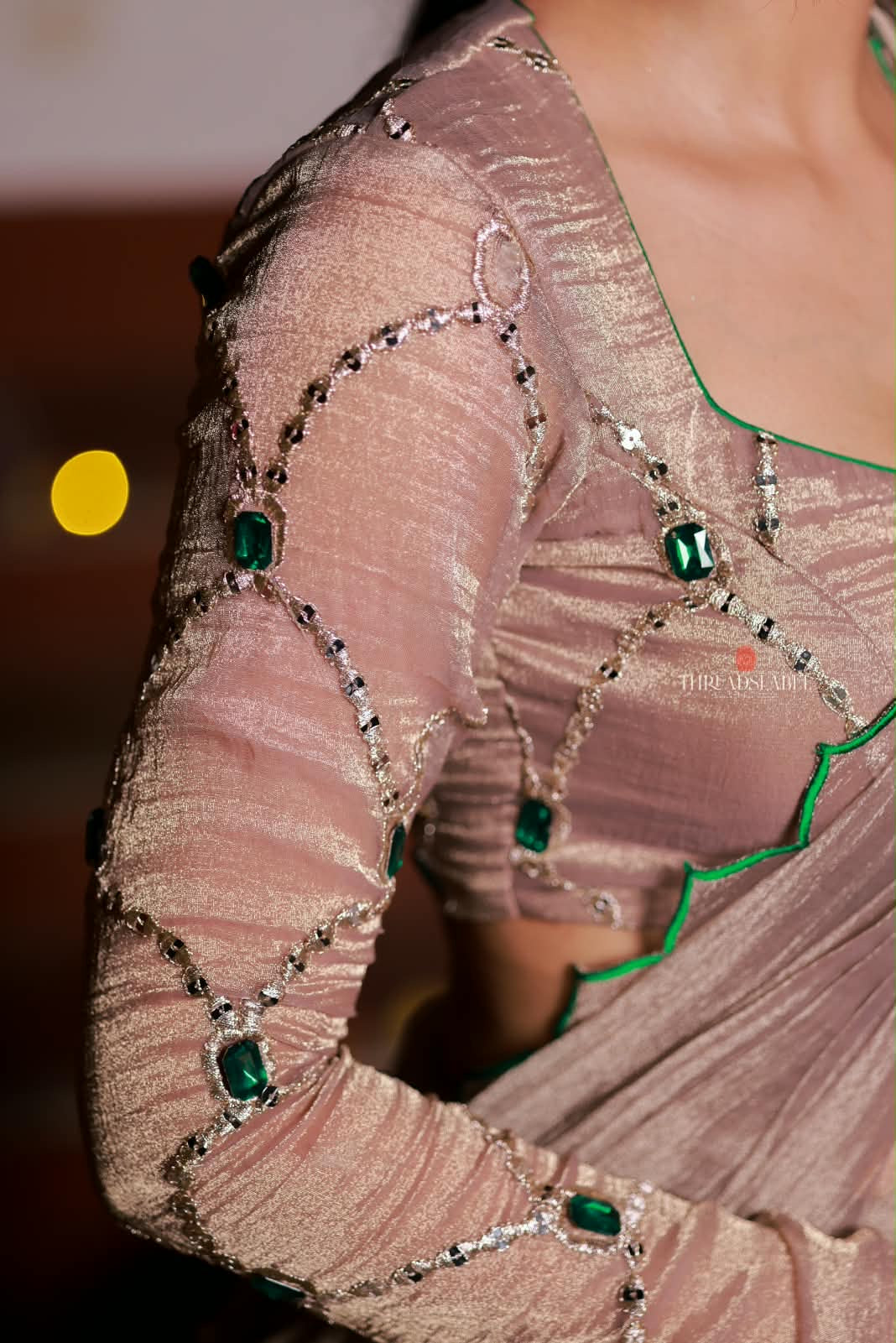 Dusty silver tissue hand made saree & blouse
