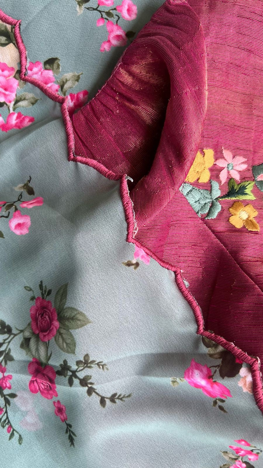 Pink tissue floral embroidery blouse (only blouse)
