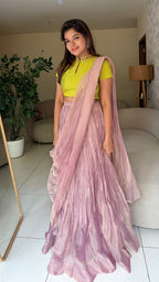 Purple pink tissue hand work lehenga