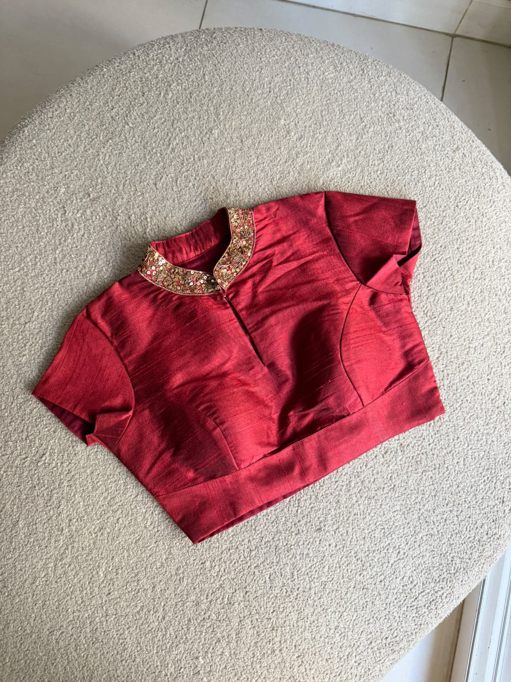Maroon silk collar hand work blouse