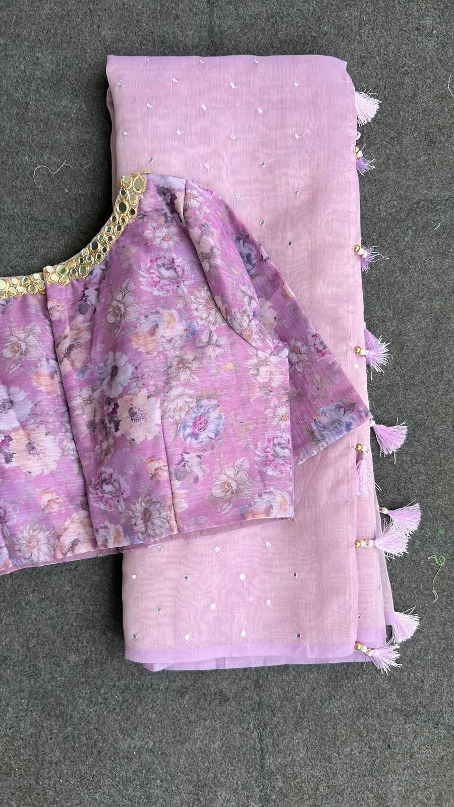 Lavender georgette mirror floral blouse(only blouse)