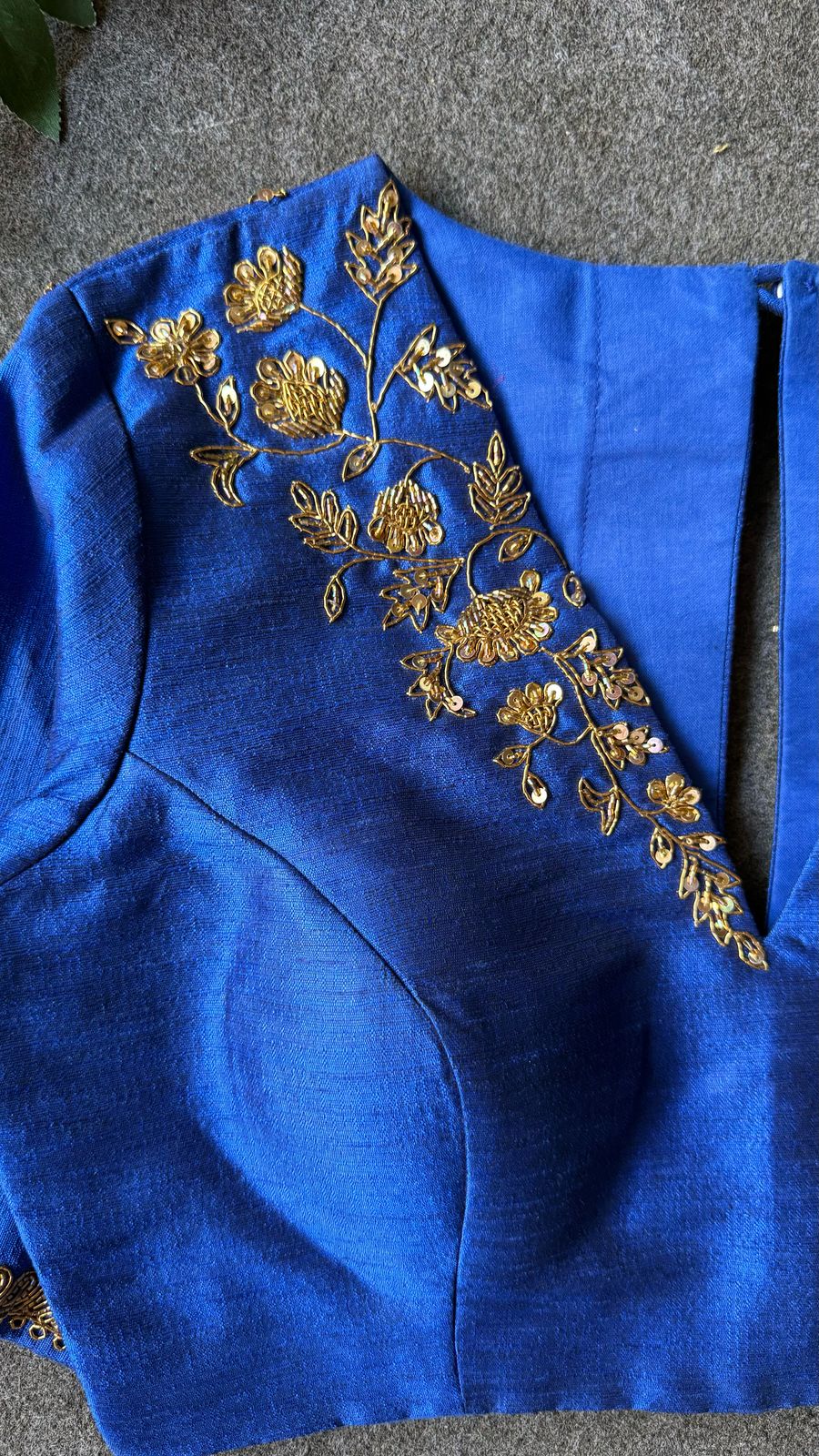 Blue silk shoulder hand worked blouse