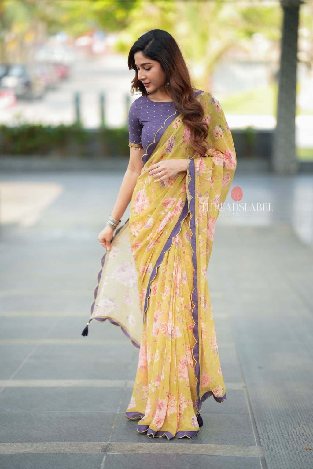 Mehandi green georgette saree with hand work blouse
