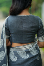 Grey linen floral printed designer saree