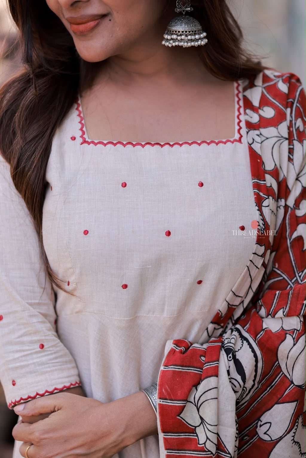 Cream cotton 3 piece Kurti set