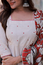 Cream cotton 3 piece Kurti set