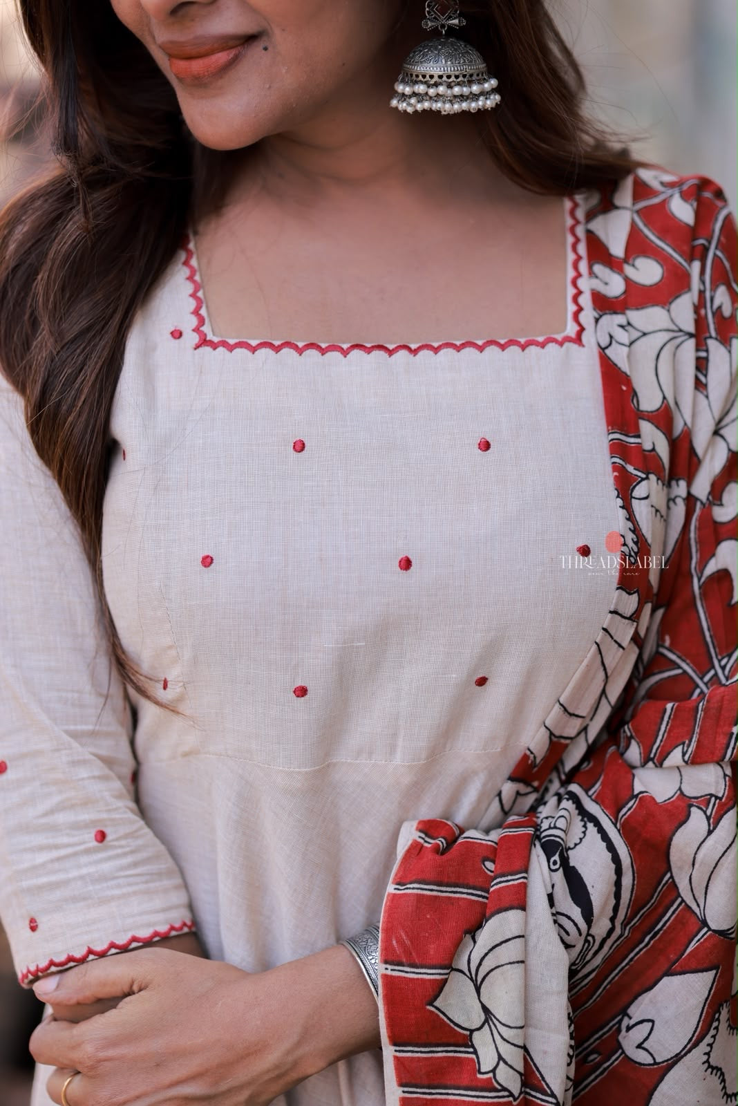 Cream cotton 3 piece Kurti set