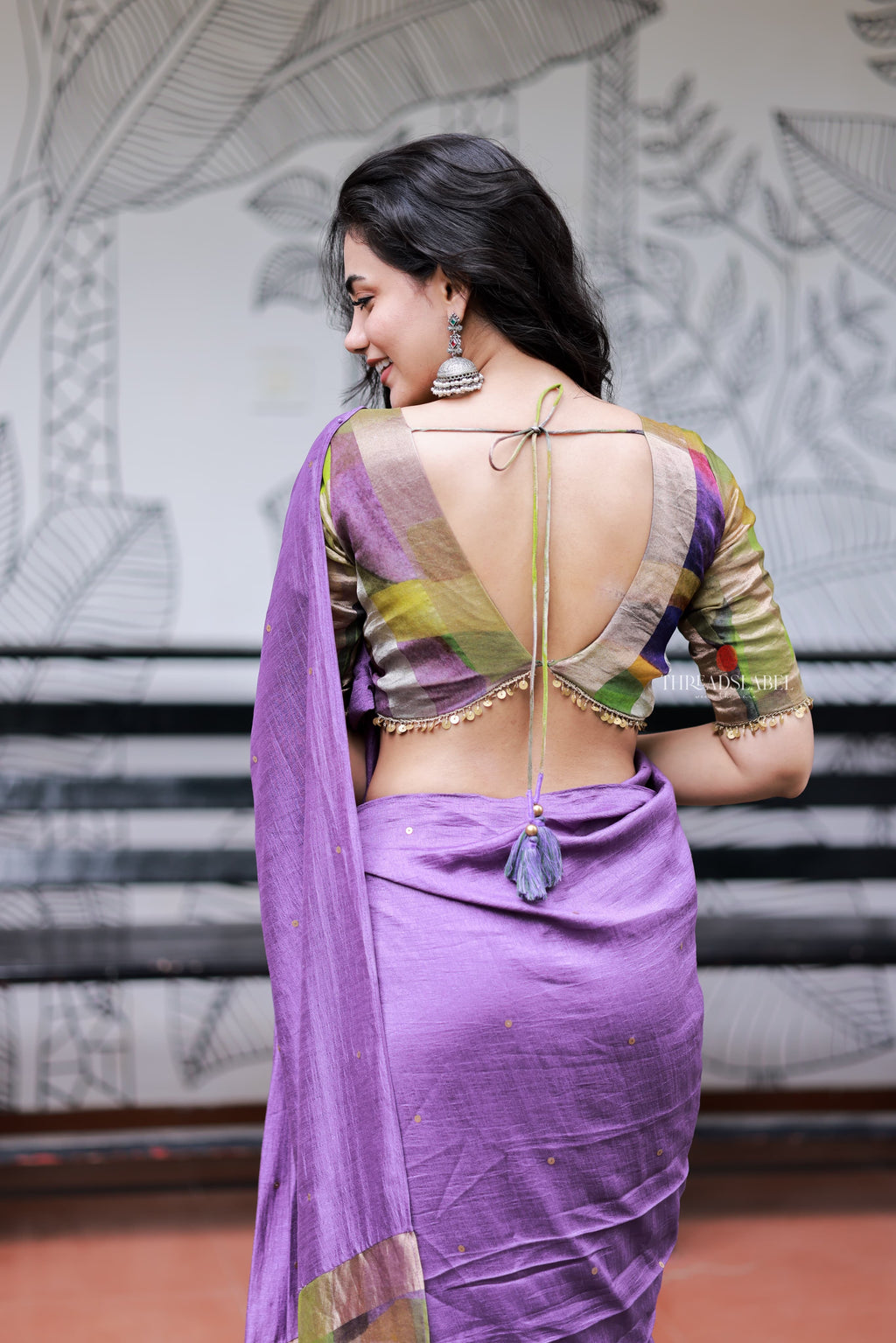 Purple Marble Saree with Handwork Blouse