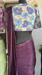 Wine kota saree with lilliac cotton blouse