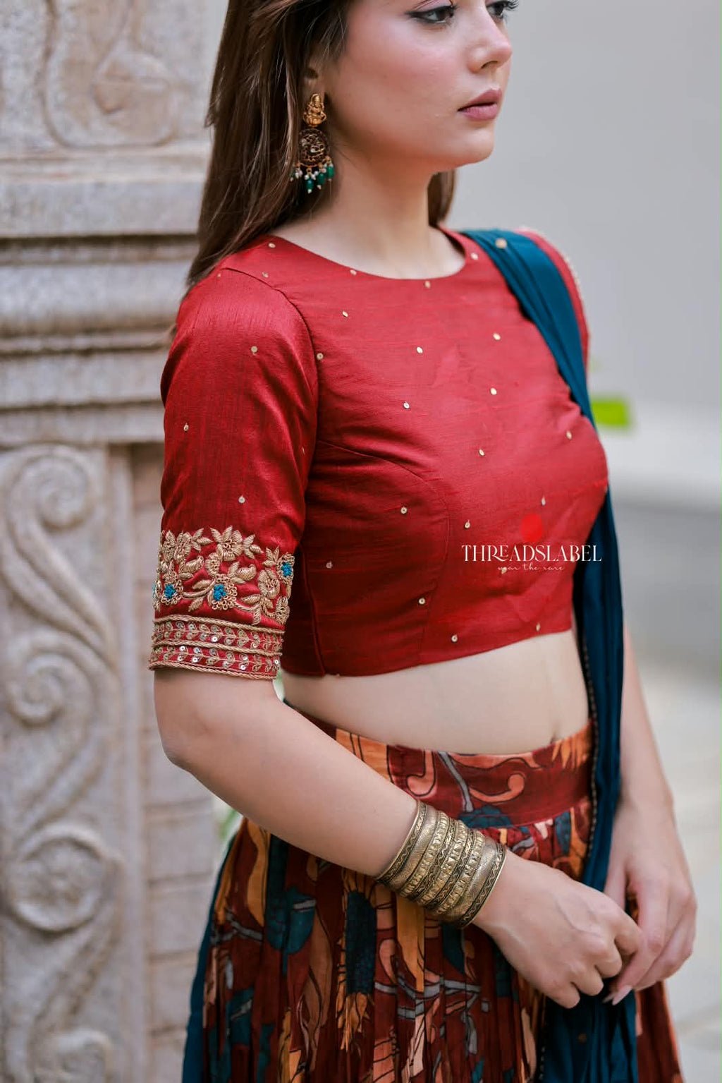 Maroon kalamkari handwork lehenga