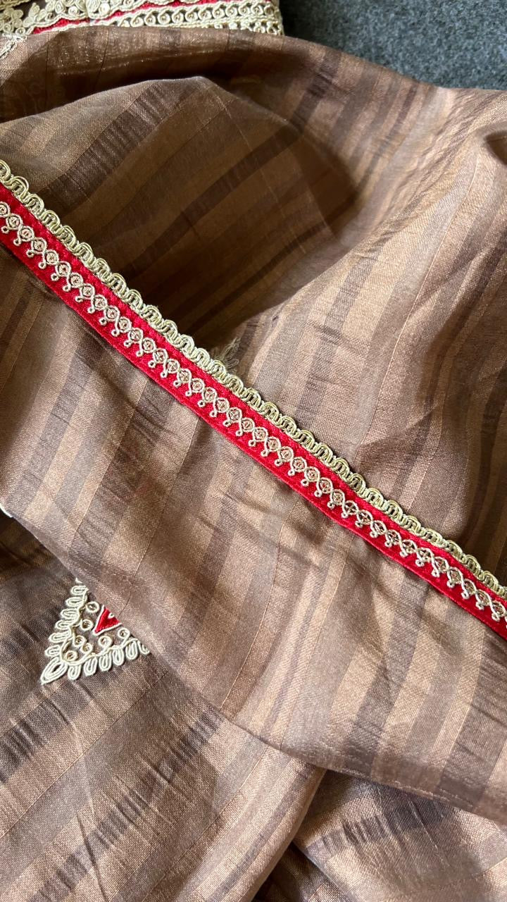 Caramel muslin silk embroidery saree with blouse