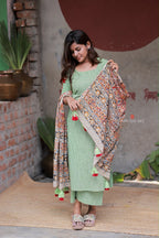 Green cotton 3 piece salwar set