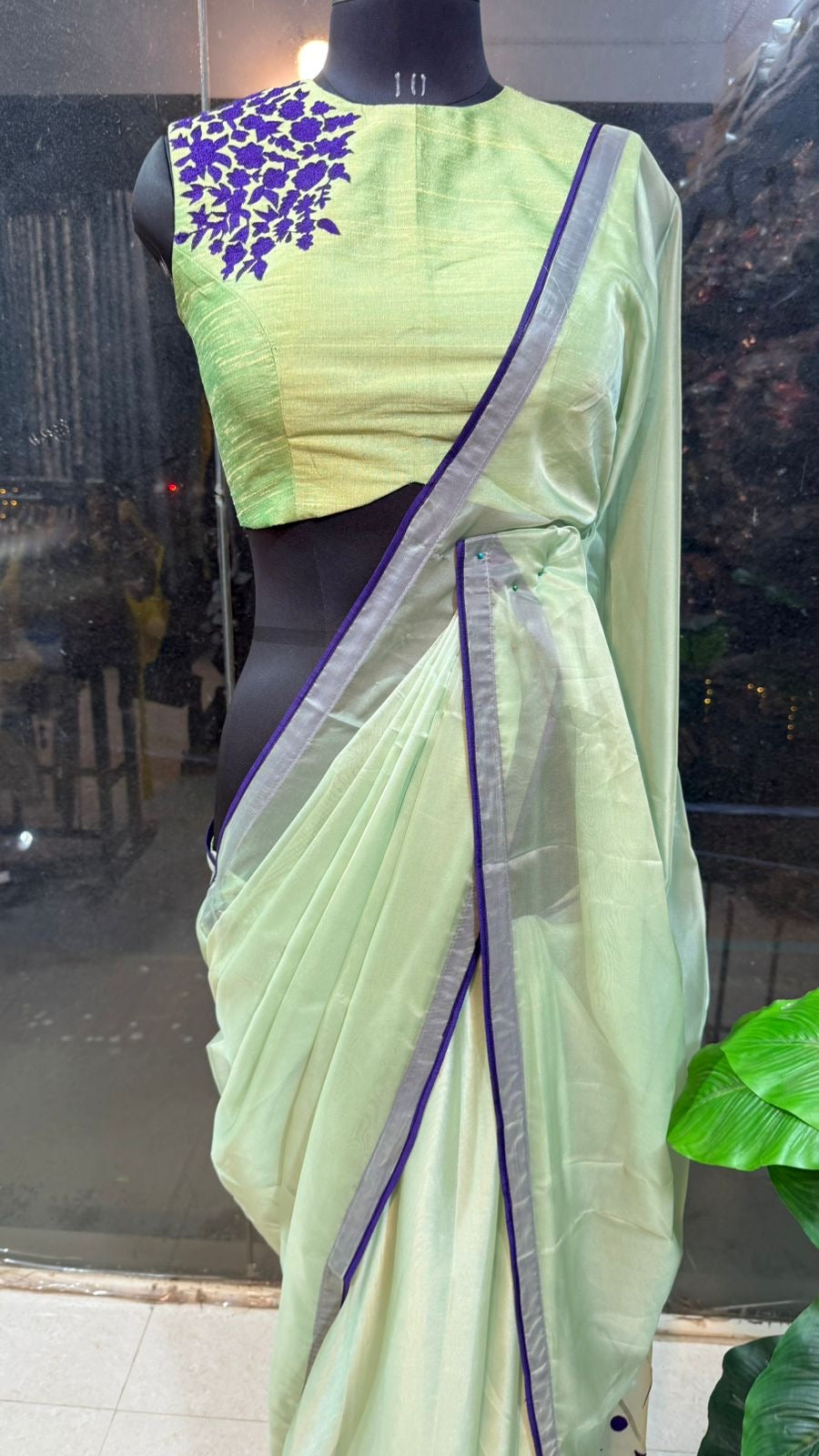 Pista green silk embroidery blouse (only blouse)
