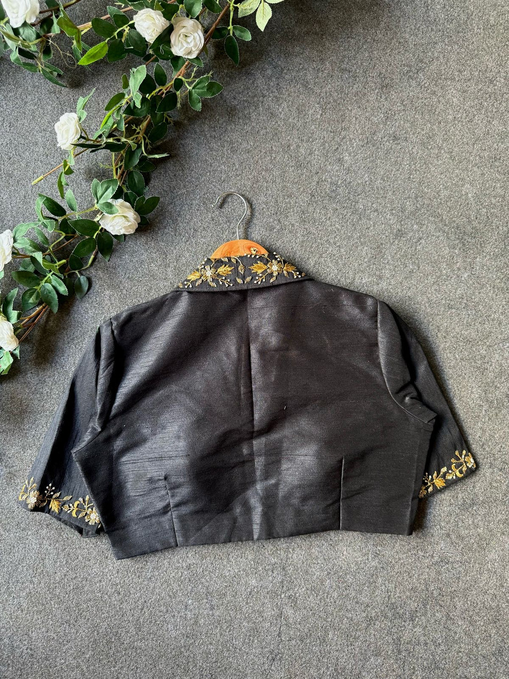 Black silk collar hand worked blouse