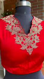 Red Gajji silk saree with heavy embroidery blouse