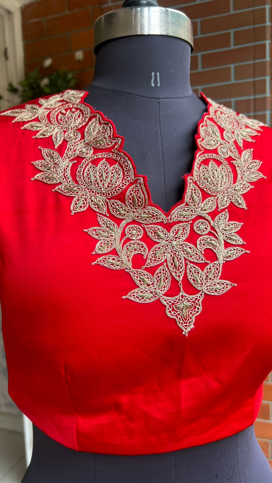 Red Gajji silk saree with heavy embroidery blouse