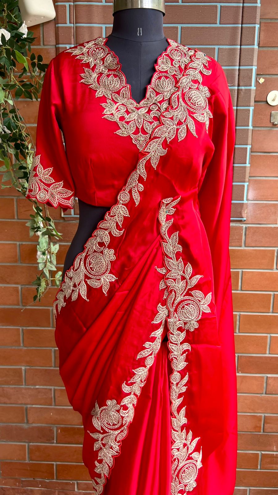 Red Gajji silk saree with heavy embroidery blouse