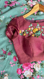 Pink tissue floral embroidery blouse (only blouse)