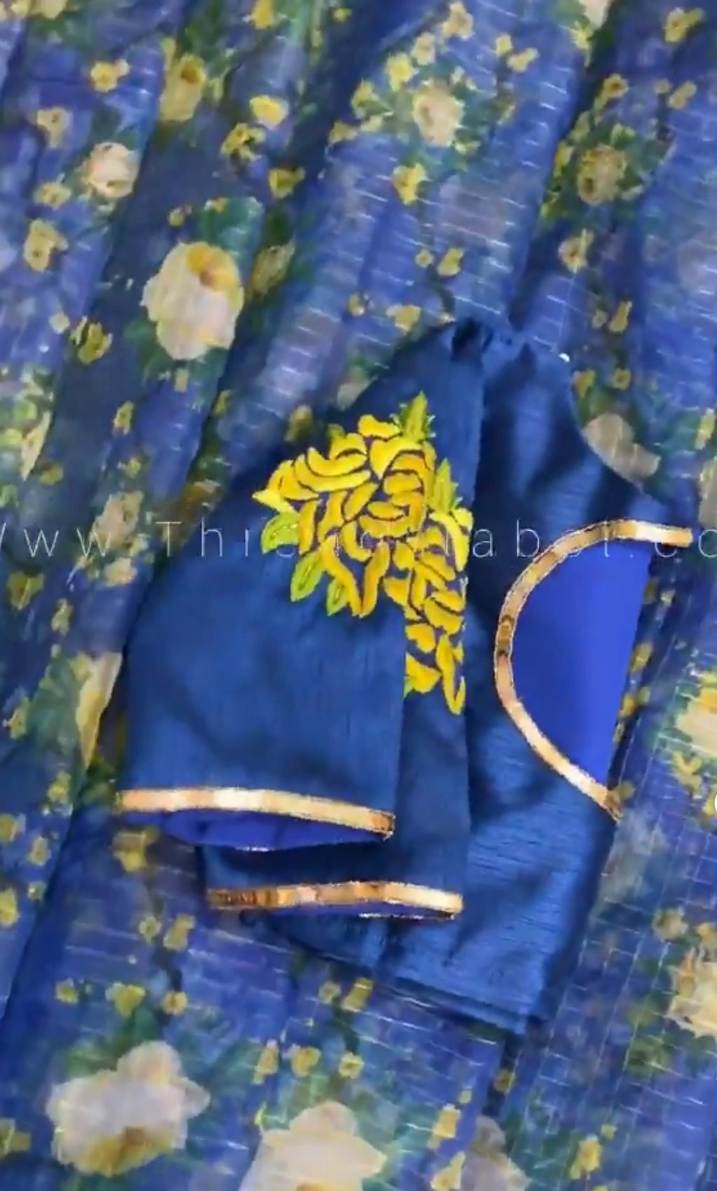 Blue Silk Blouse with Threaded Floral hand work