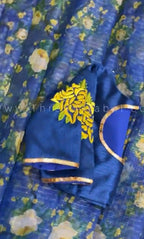 Blue Silk Blouse with Threaded Floral hand work