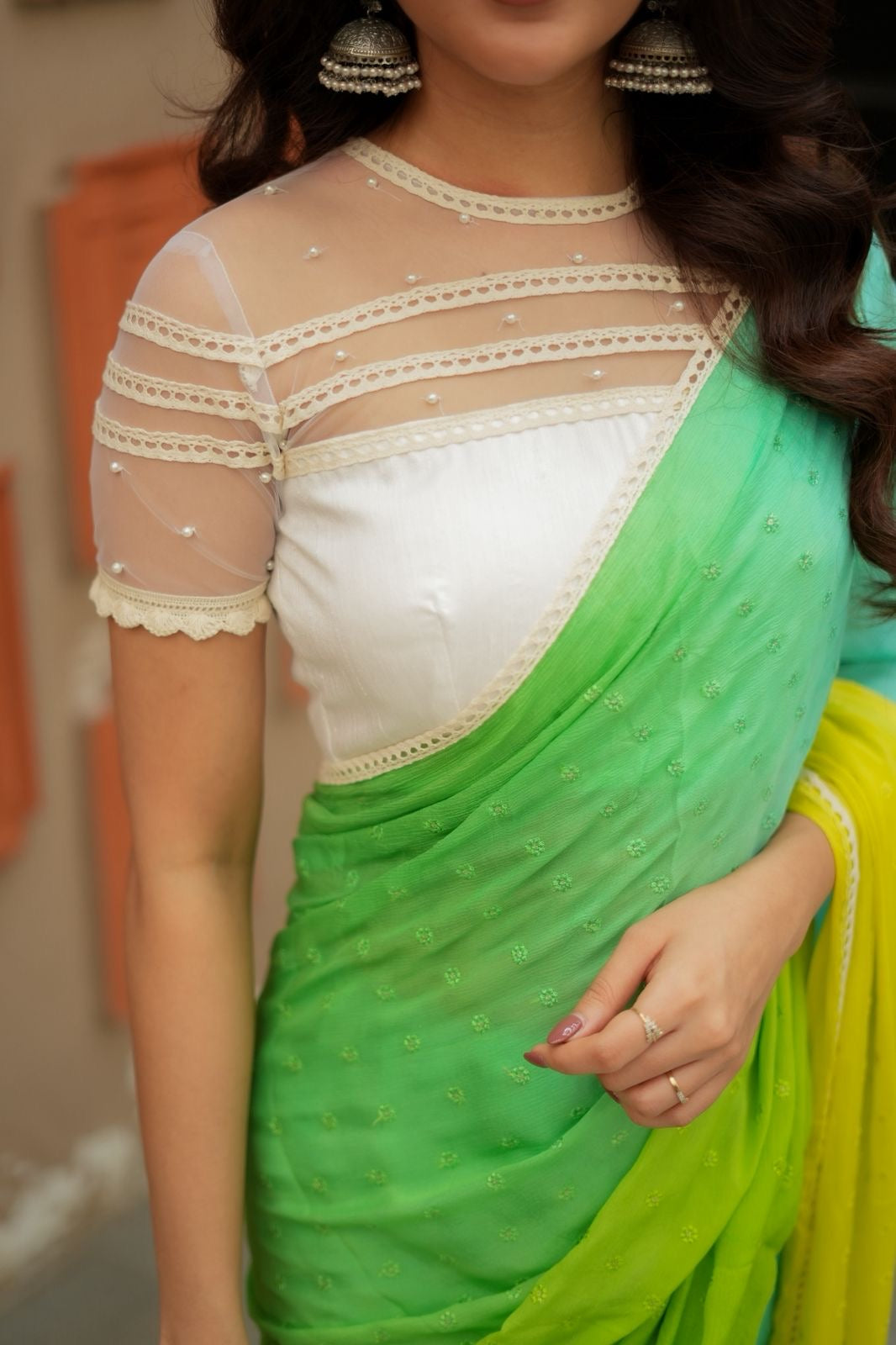 White embroidery hand work blouse(only blouse)