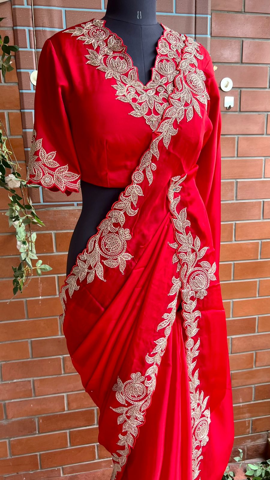 Red Gajji silk saree with heavy embroidery blouse