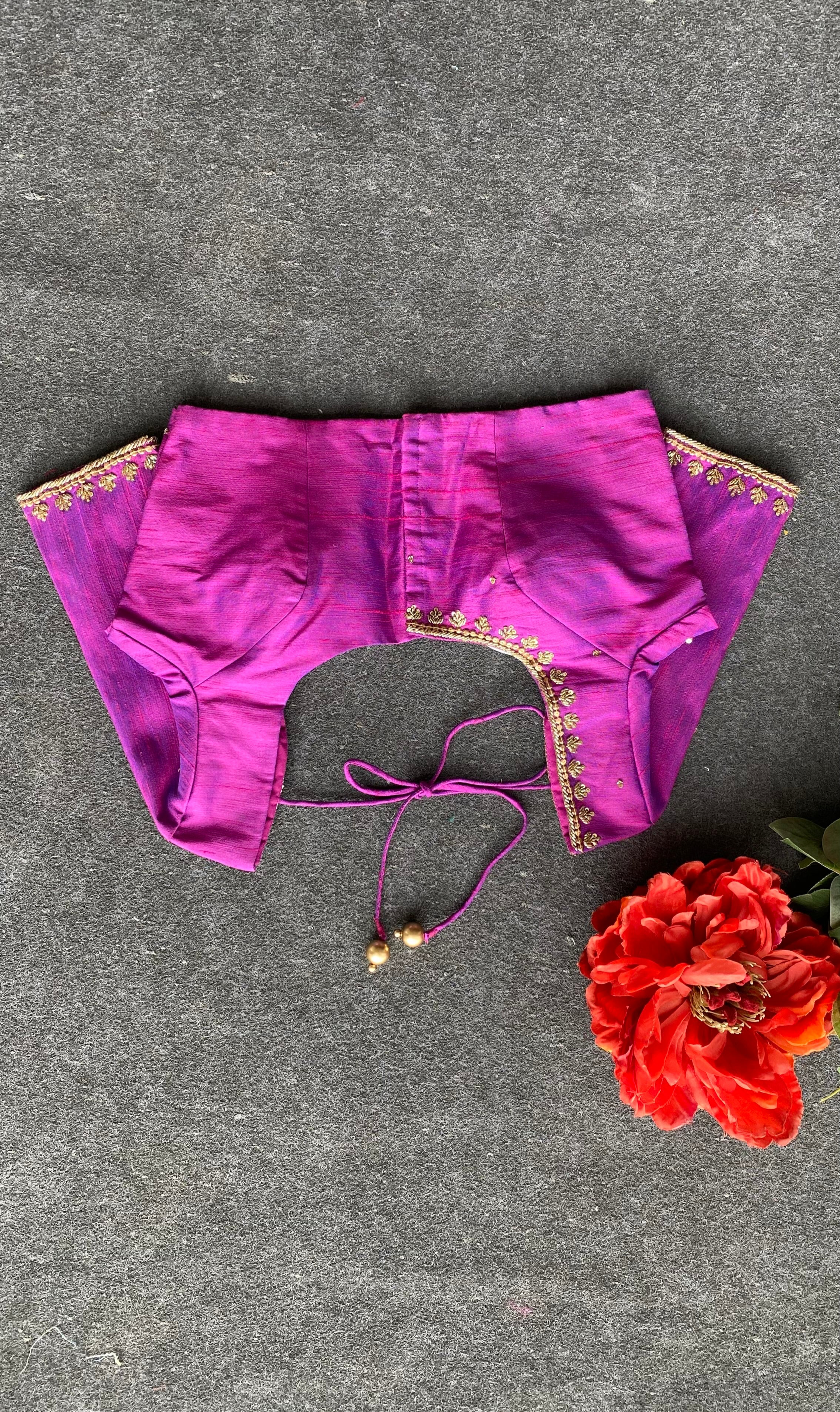 Magenta silk heavy hand worked blouse