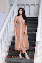 Peach tissue JEWEL NECK kurti