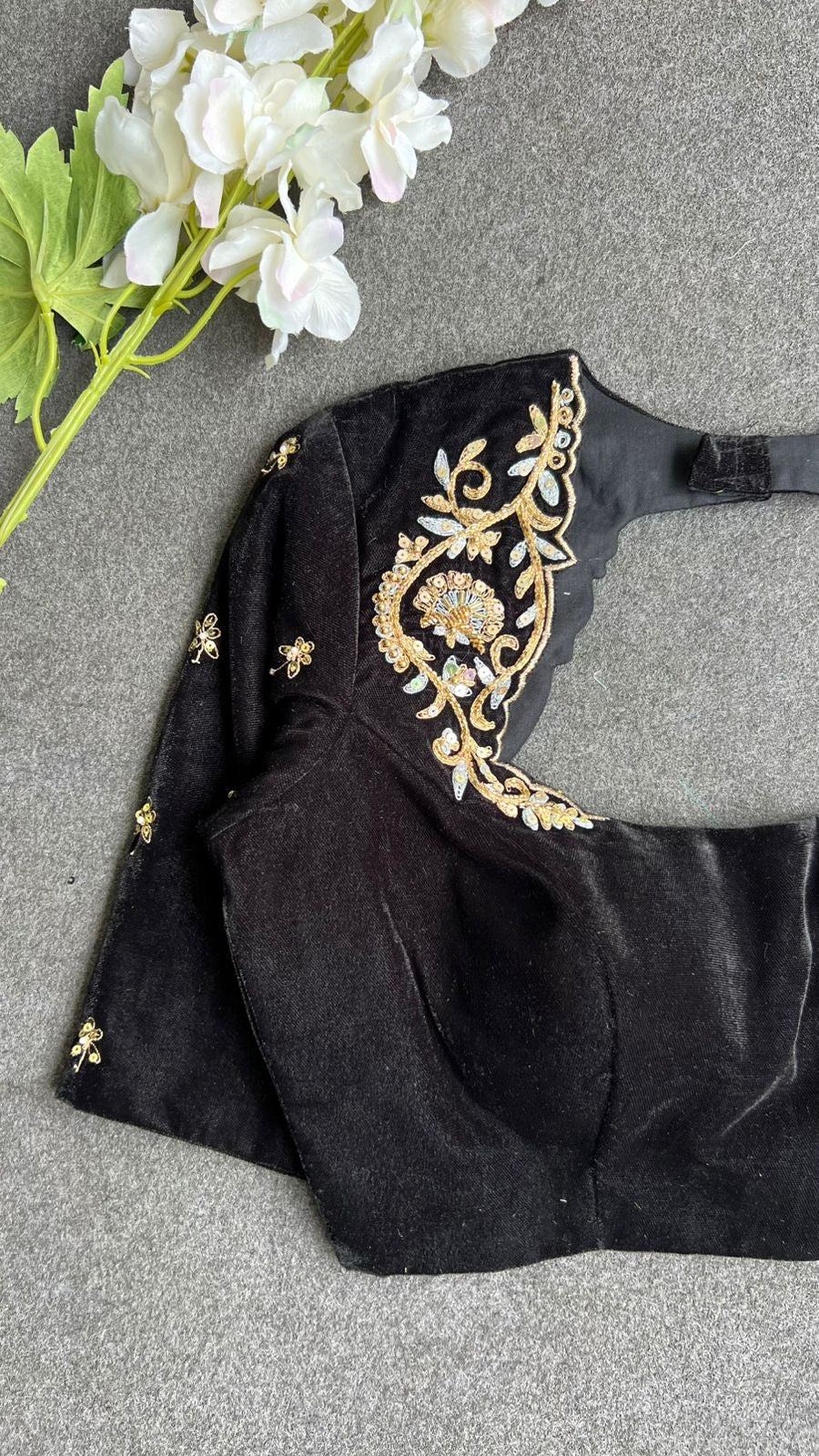 Black velvet heavy hand work blouse