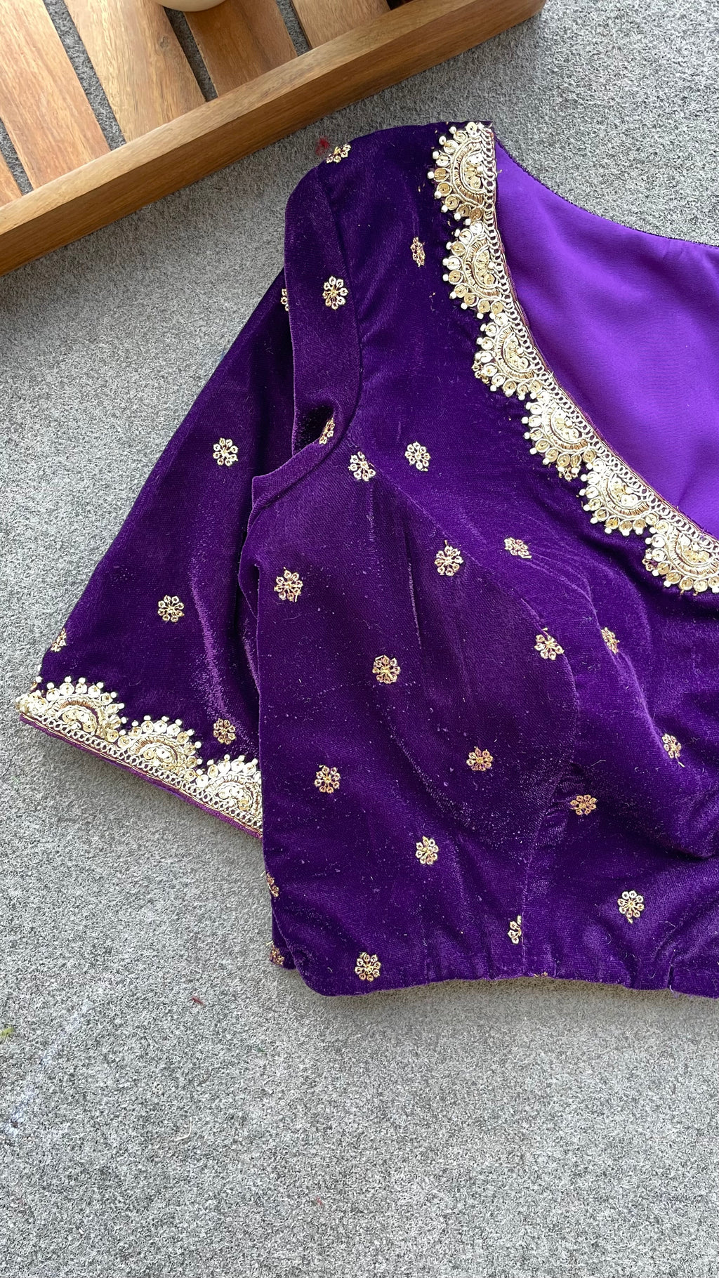 Purple velvet handwork blouse