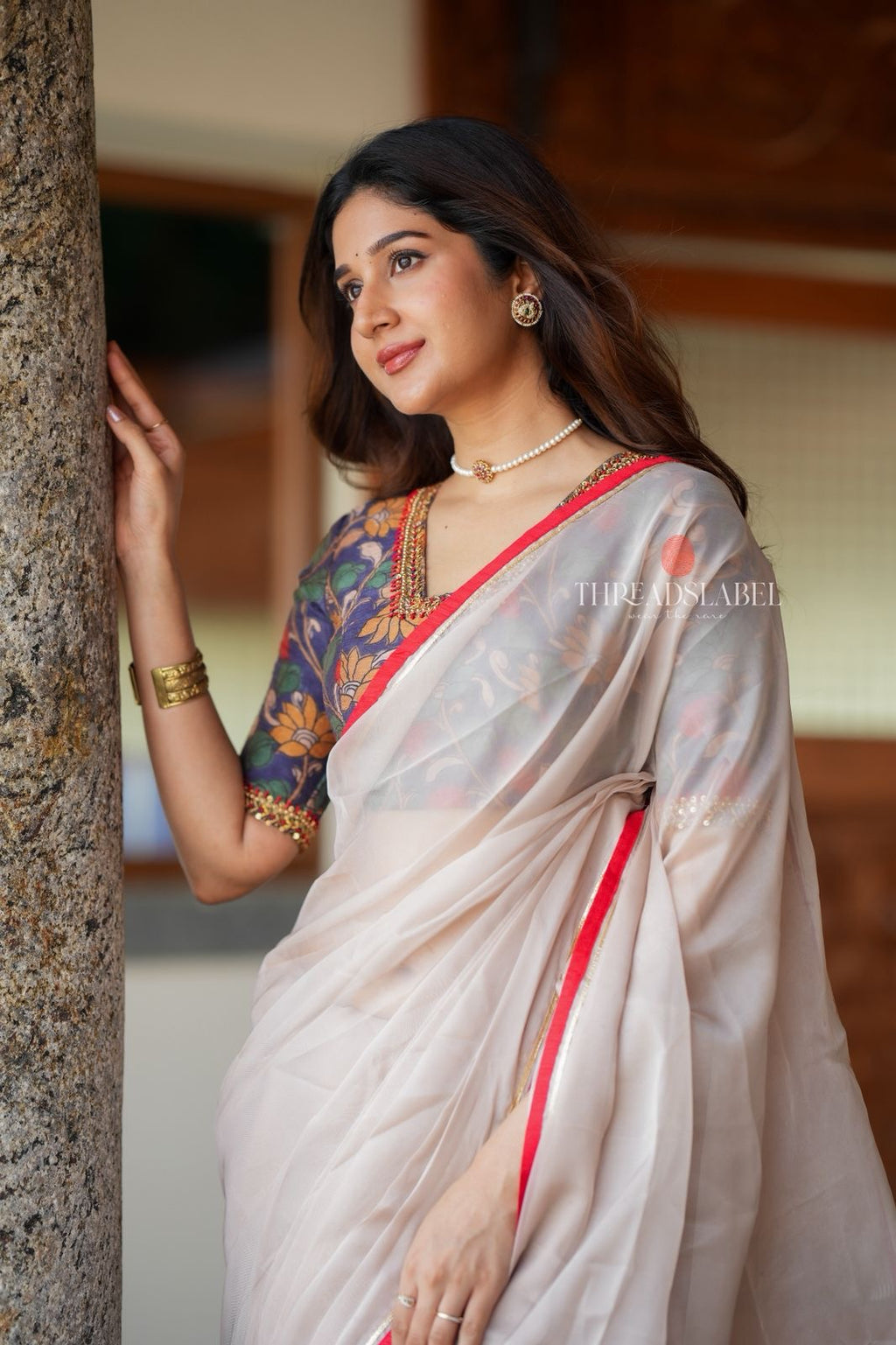 Blue kalamkari hand work blouse (only blouse)