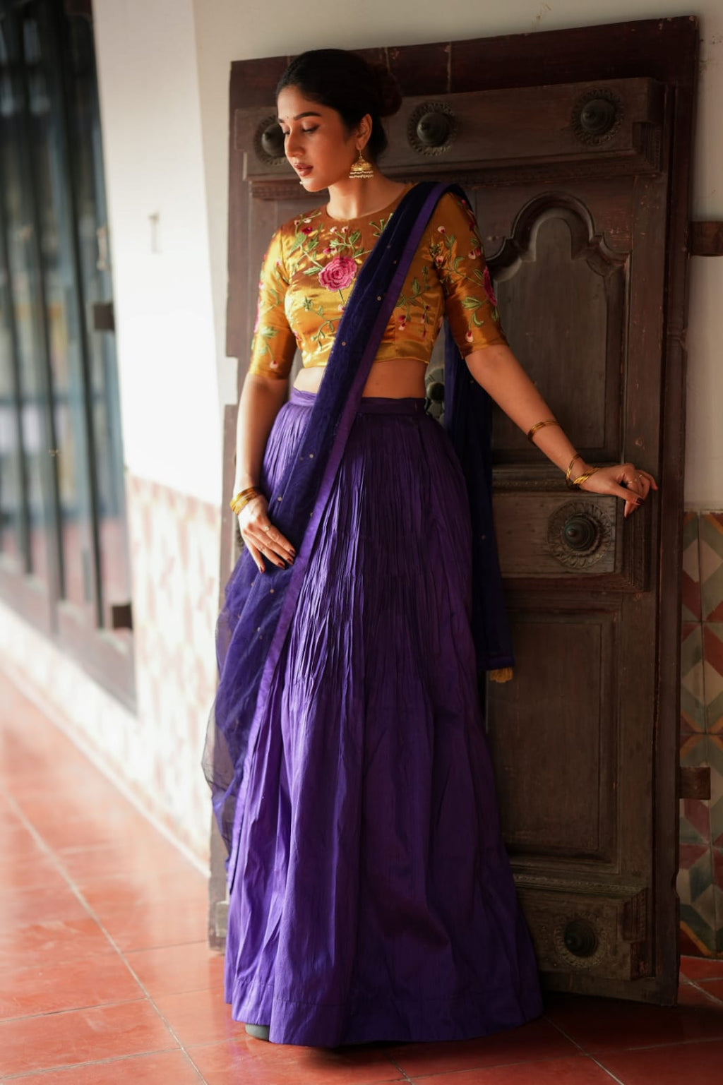 Purple gold embroidery lehenga