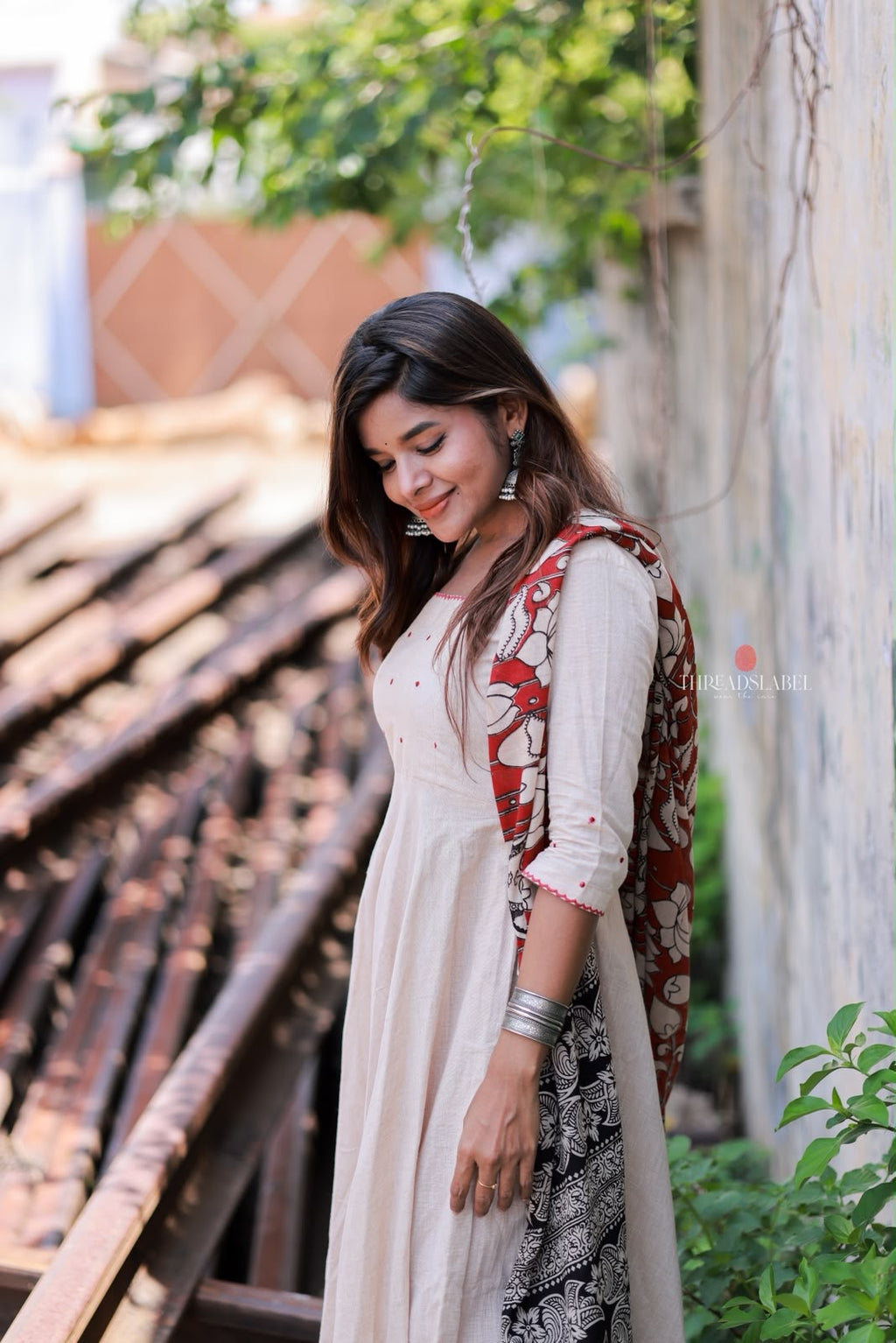 Cream cotton 3 piece Kurti set
