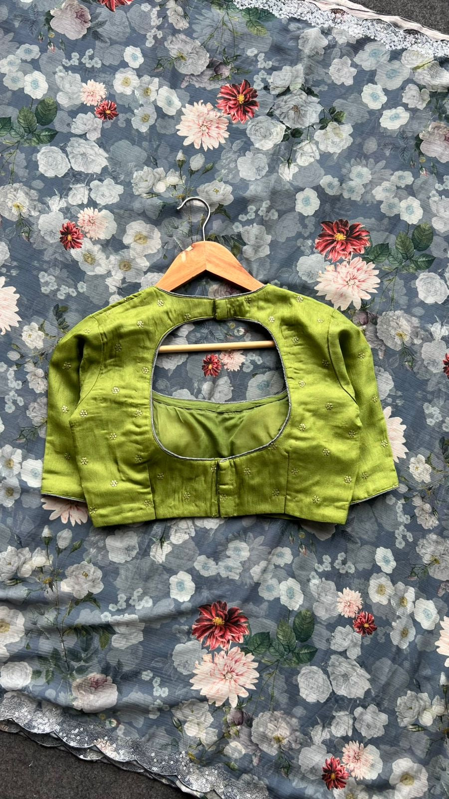 Green soft jute embroidered blouse (only blouse