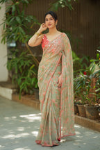 Red silk mirror hand work blouse (only blouse)