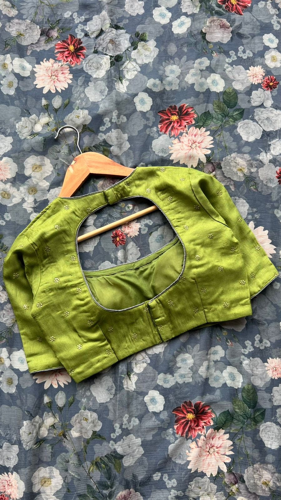Green soft jute embroidered blouse (only blouse