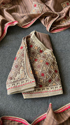 Caramel muslin silk embroidery saree with blouse
