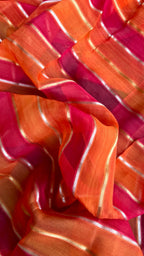 Pink & orange stripped soft organza saree with banarasi hand work blouse