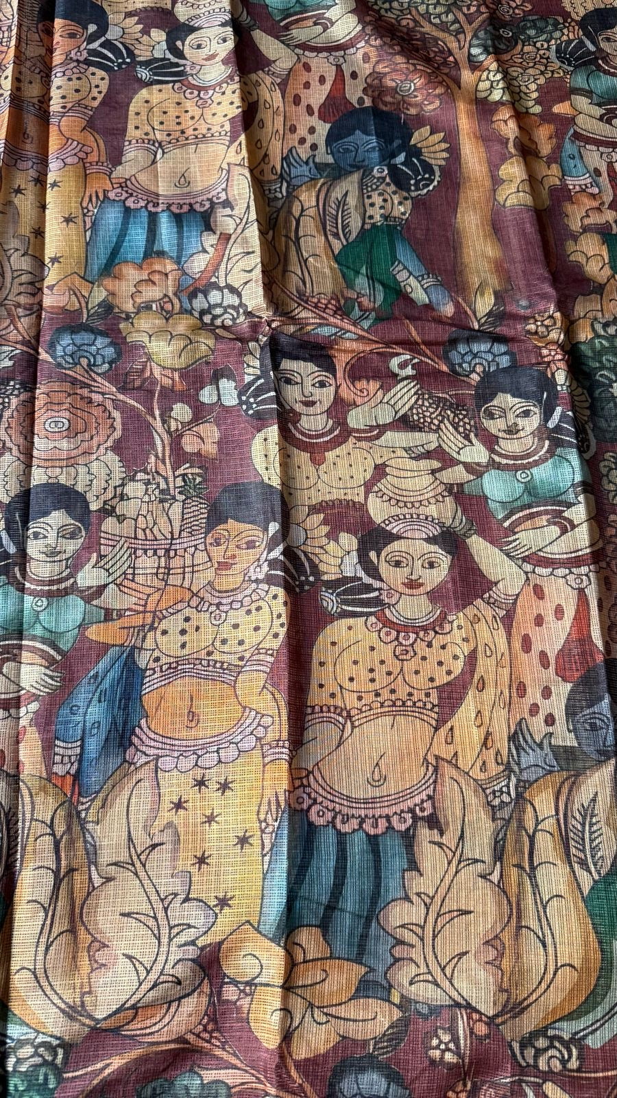 Brown kota kalamkari saree with embroidery blouse