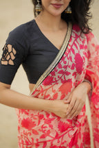 Cream red kota saree with silk hand work blouse